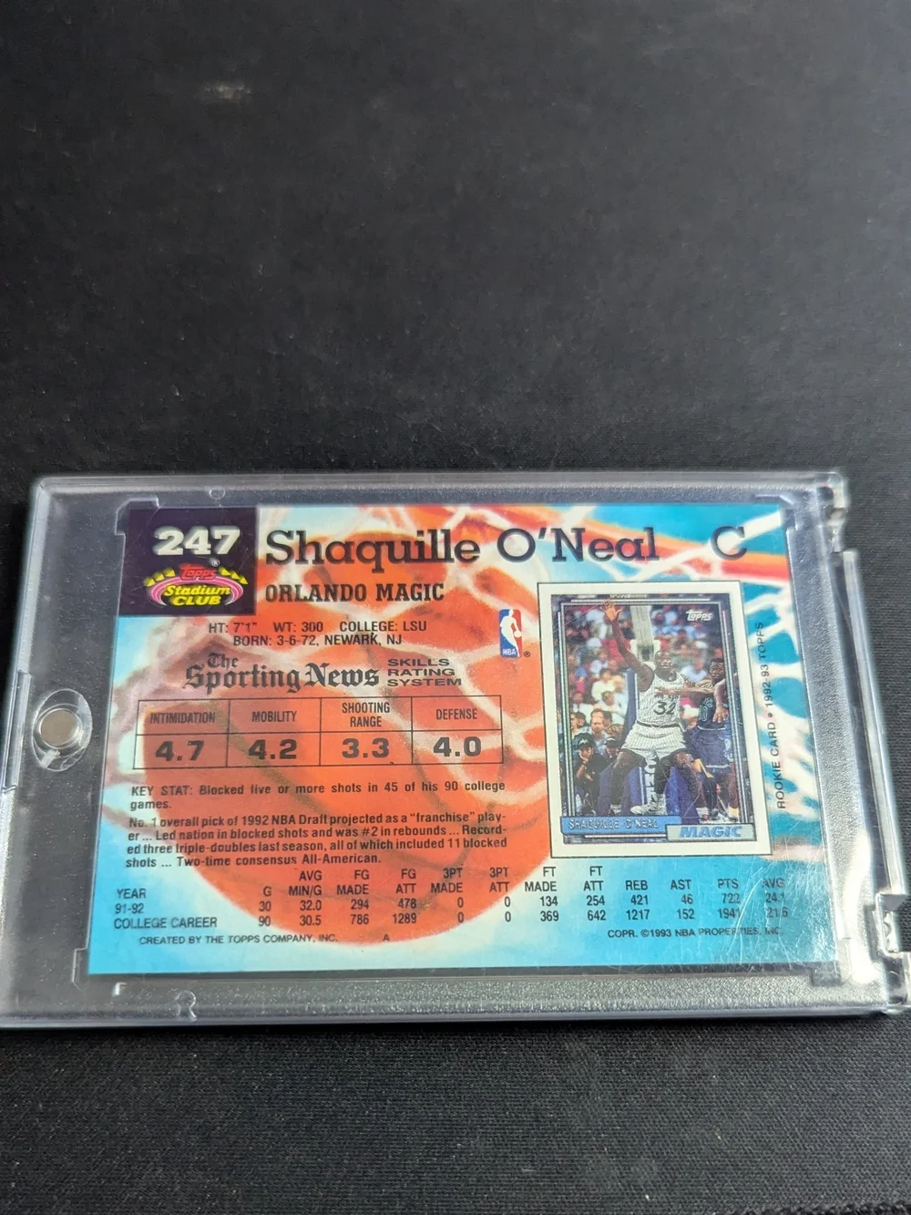 Topps Stadium Club Shaquille O'Neal '92 Draft Pick #247